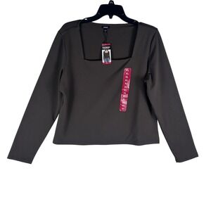Express Squareneck Top Womens XL Brown Long Sleeve Knit Solid Casual New‎ NWT